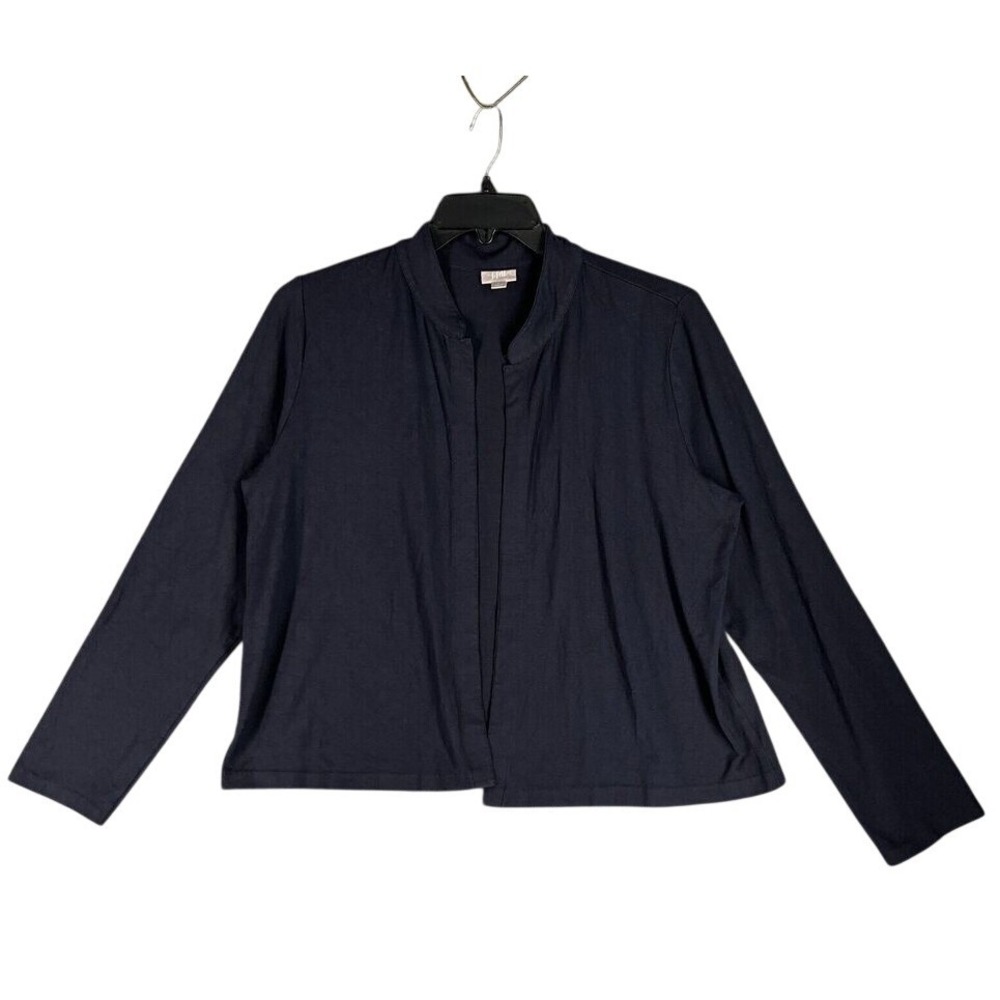 J Jill Shirt Womens Large Blue Open Front Wrap Stretch Oversized Business Casual